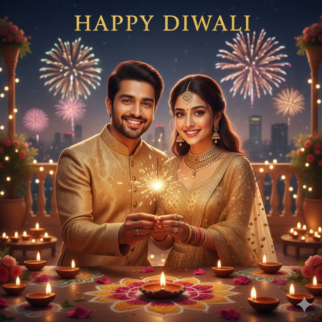 Diwali Couple with Phuljhadi