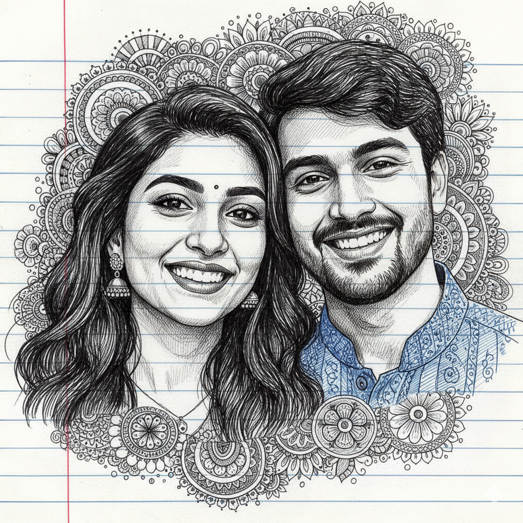 Ballpoint Pen Art Couple Portrait