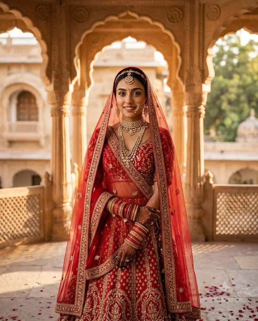 Royal bride in red lehenga