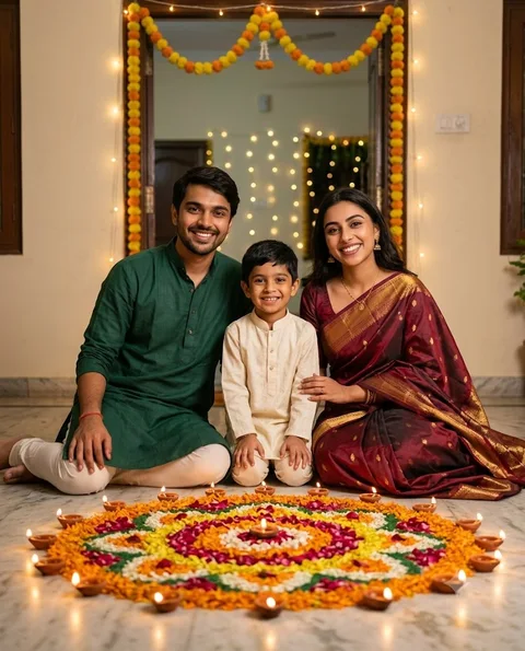 Portrait Rangoli Colours Cartoon Kid Portrait | AI Image Generation Prompt - Gemini | PromptAI